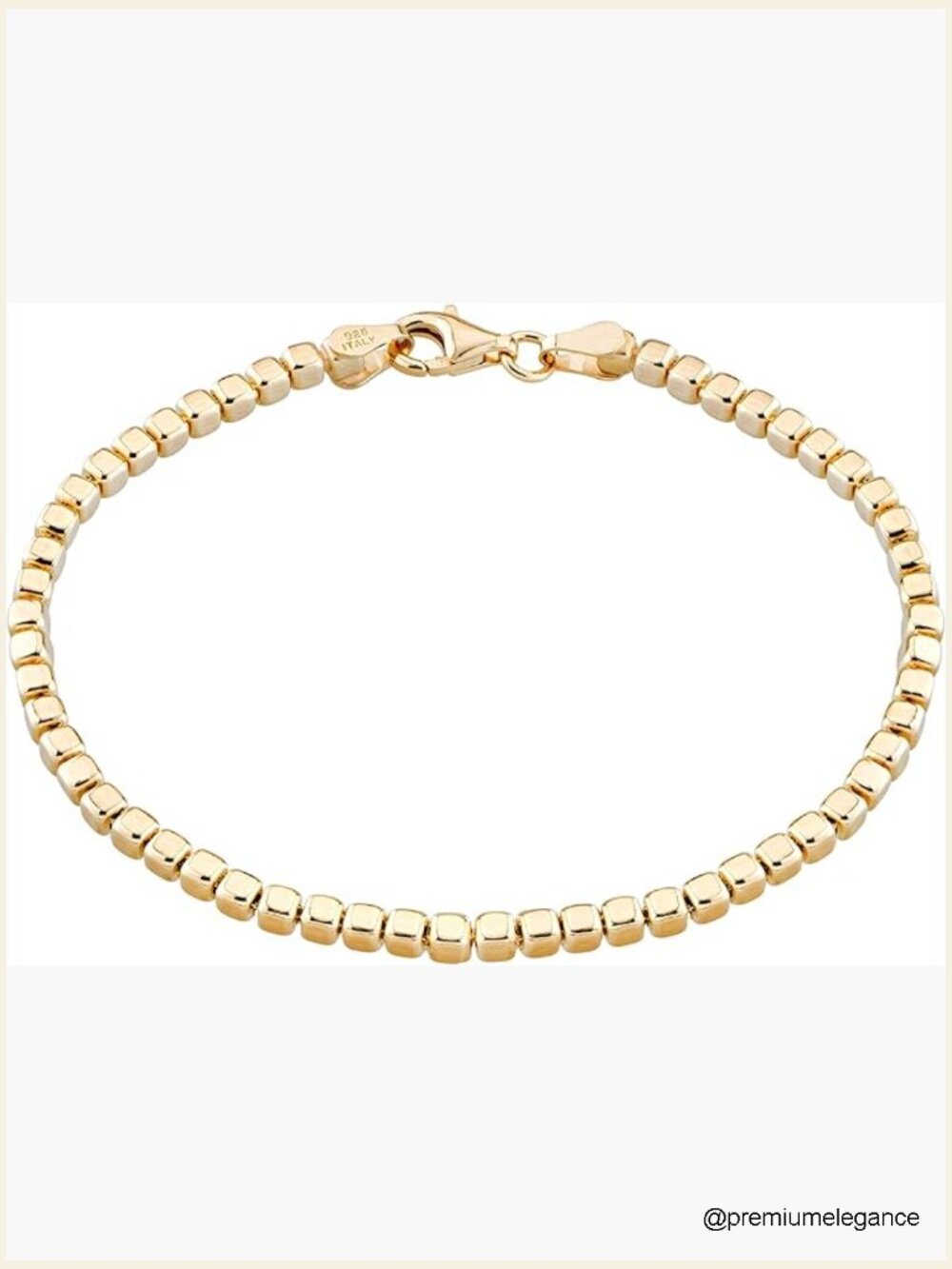 18K Gold Plated Sterling Silver Organic Cube Bead Chain Bracelet for Women Men